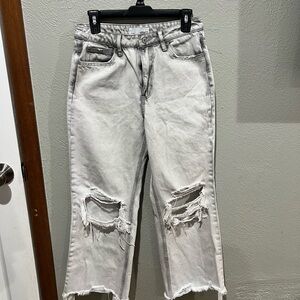 Vervet Light Gray Jeans Wide Leg Size 27 100% Cotton Trendy Distressed Raw Hem